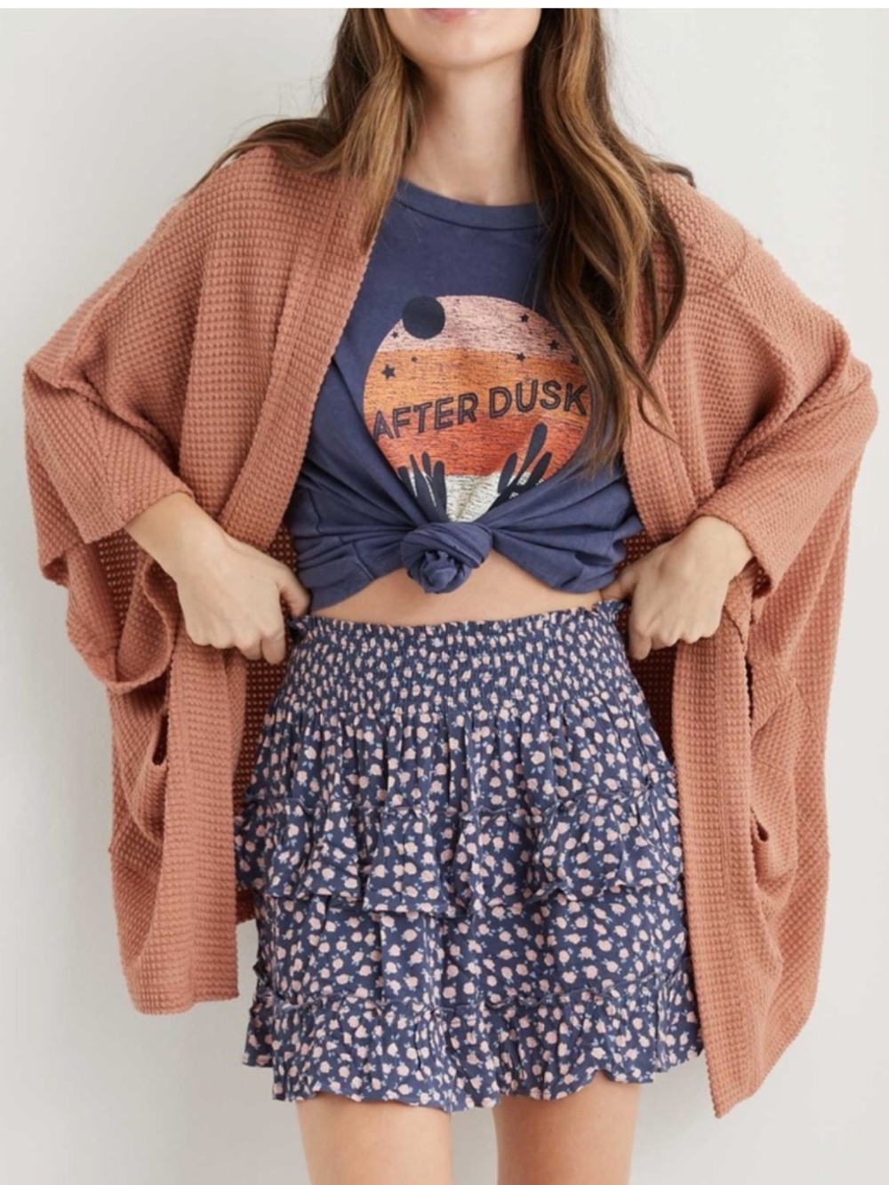 Aerie - Waffle Open Front Pocket Cape Swim Cover-Up Cardigan Sweater - One Size